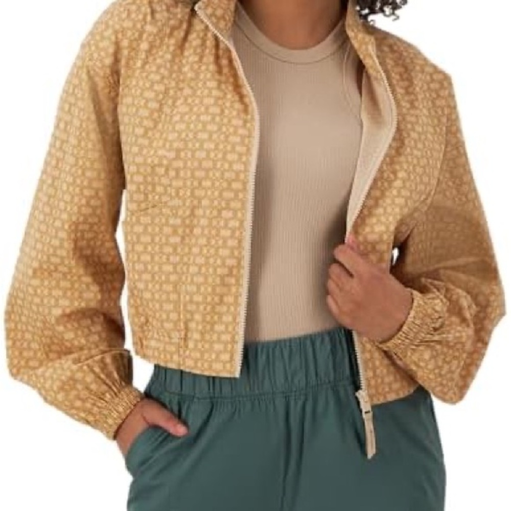 CHAMPION JACKET CROPPED WINDBREAKER BACK VENT CARAMEL LOGO PRINT SIZE JNRS LARGE